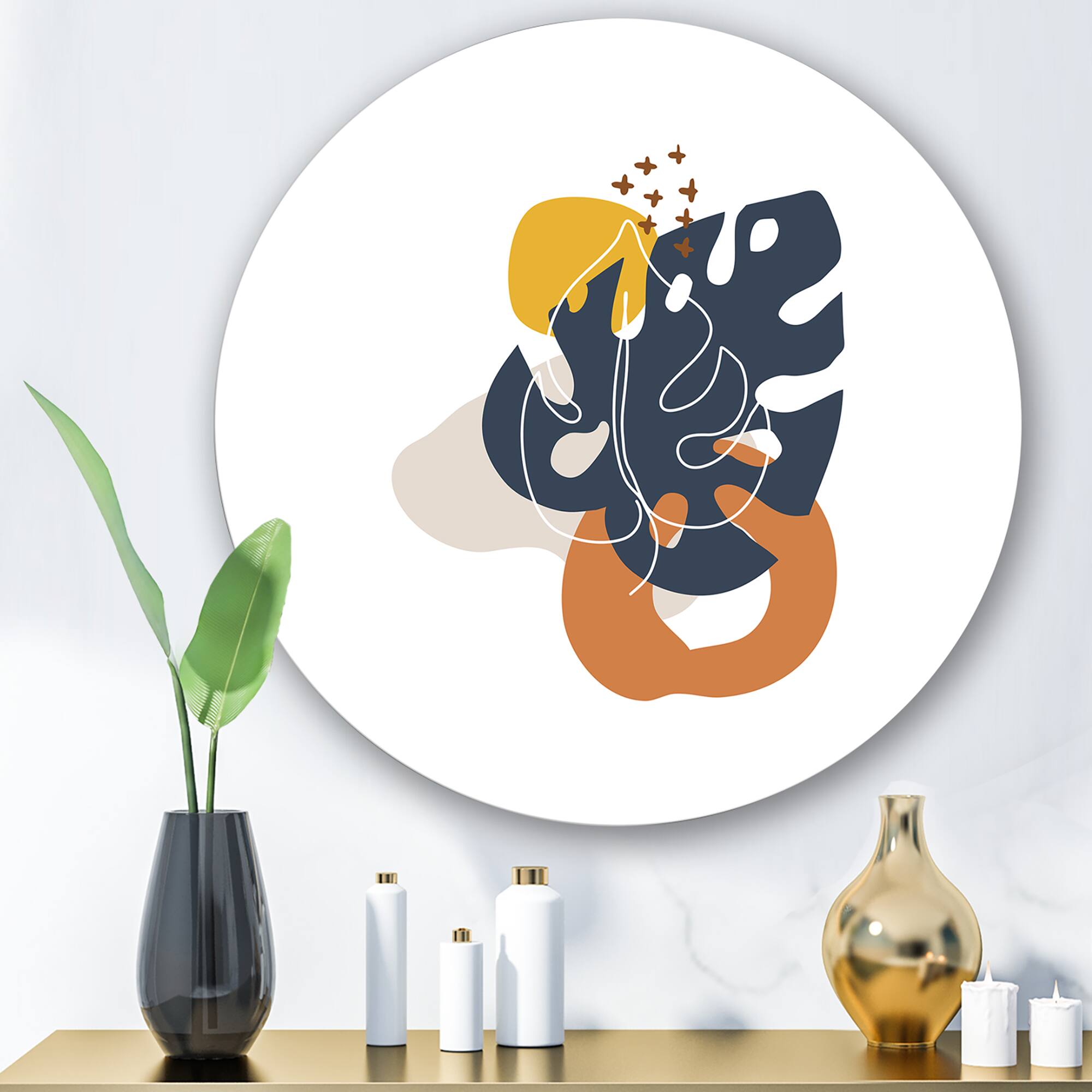 Designart - Abstract Flowers On Minimal Shapes IX